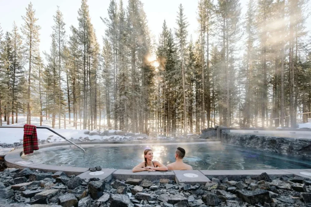 Couple enjoying the Kananskis nordic spa